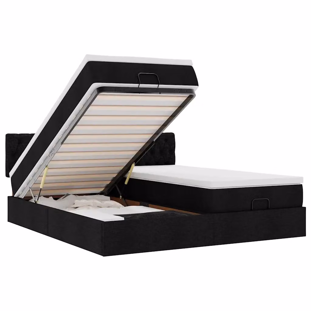 Letto con contenitore a sollevamento vidaXL in tessuto nero e bianco con illuminazione sottostante e porta USB L/P/H: 200 x 203 x 88 cm – 2