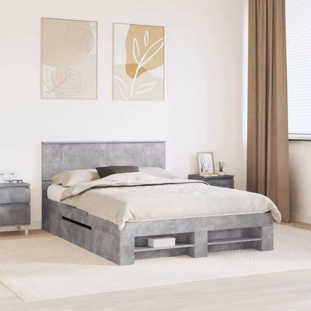 Struttura del letto con testiera-Giroletto con Testiera Grigio cemento 140 x 200 cm 512131