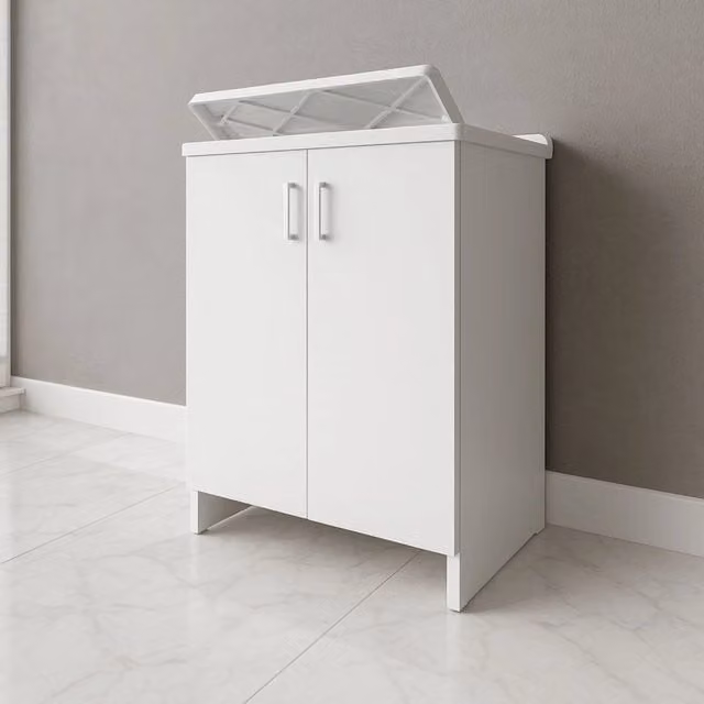 Mobile lavanderia bianco con lavabo in resina e doppia anta, L: 45 cm, P: 50 cm, H: 85 cm
