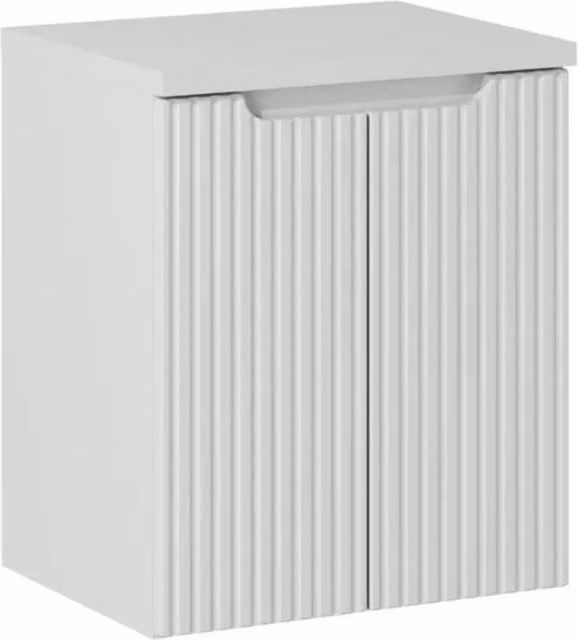 Set da bagno VANO bianco 50cm: mobile sottolavabo con ante scanalate + top per lavabo bianco alpino