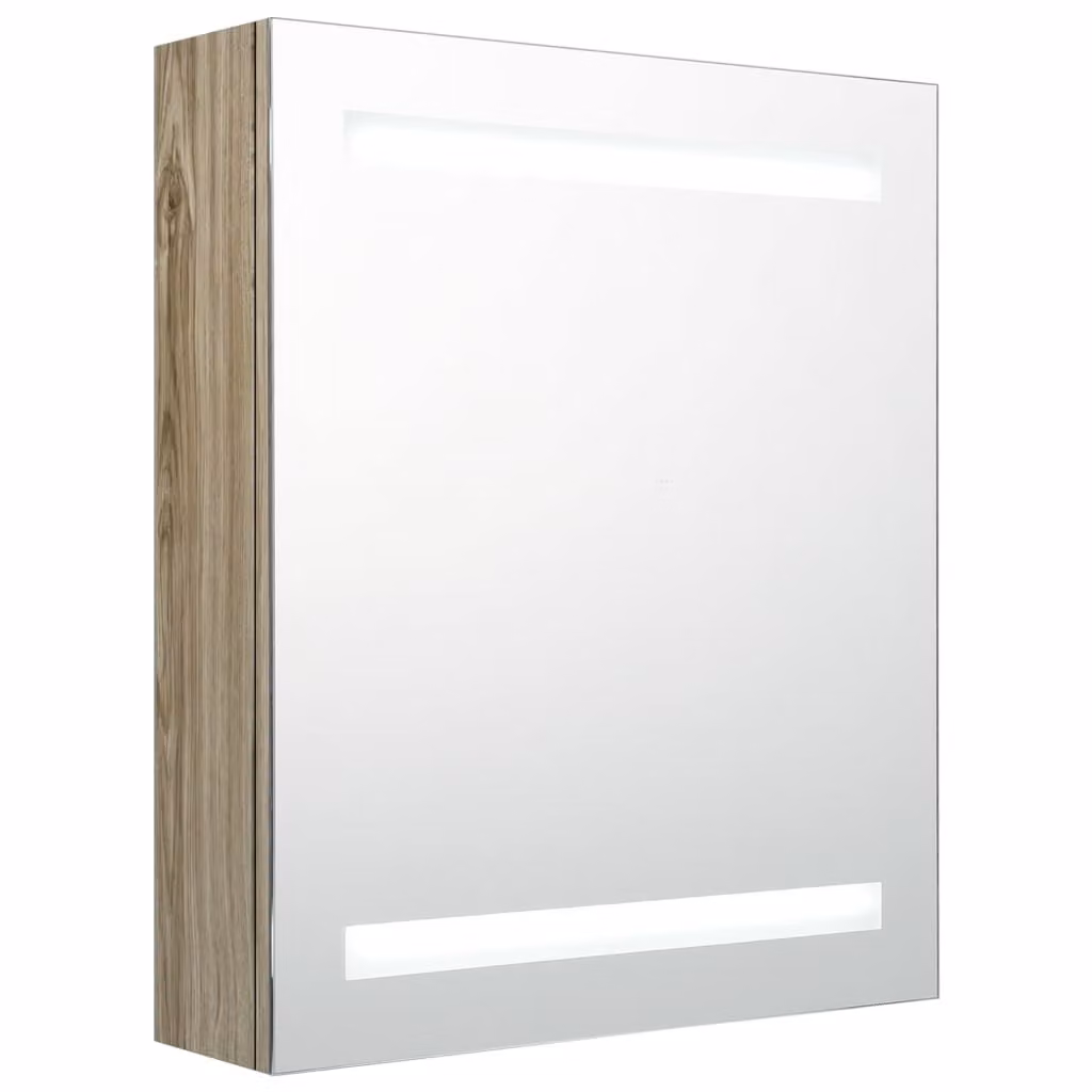 Armadietto Bagno con Specchio e LED Rovere 50x14x60 cm