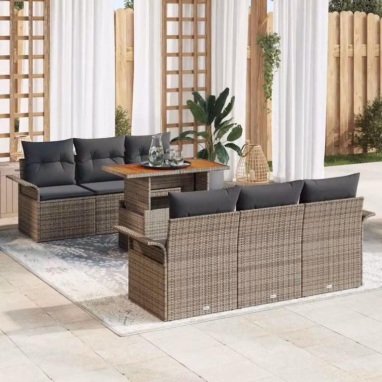 Set Divano da Giardino vidaXL 7 Pezzi Grigio con Tavolino e Cuscini in Metallo e Tessuto Resistente alle Intemperie