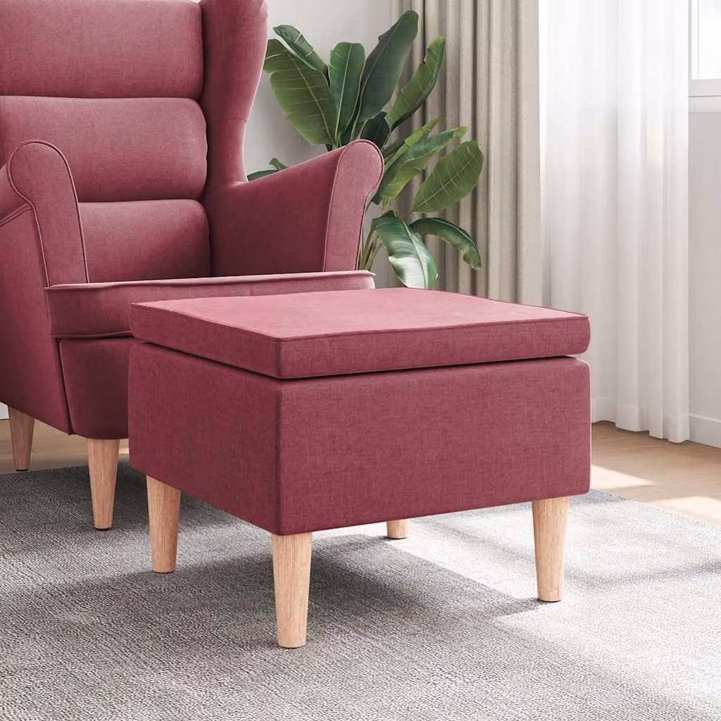 vidaXL Poggiapiedi Moderno in Tessuto Rosso con Gambe in Legno L: 52 cm, P: 42 cm, H: 42 cm
