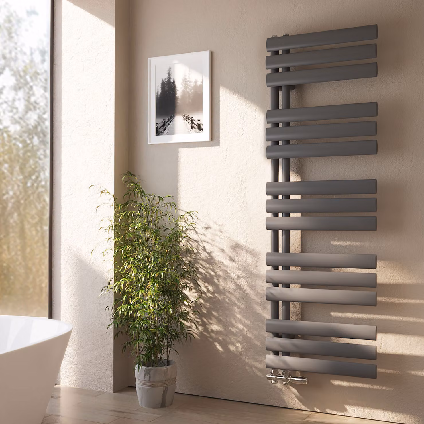 Radiatore bagno EMKE Radiatore bagno tubolare ovale Asciugasalviette Radiatore tubolare Attacco laterale verticale per l'acqua Antracite 143×40 cm senza elemento riscaldante
