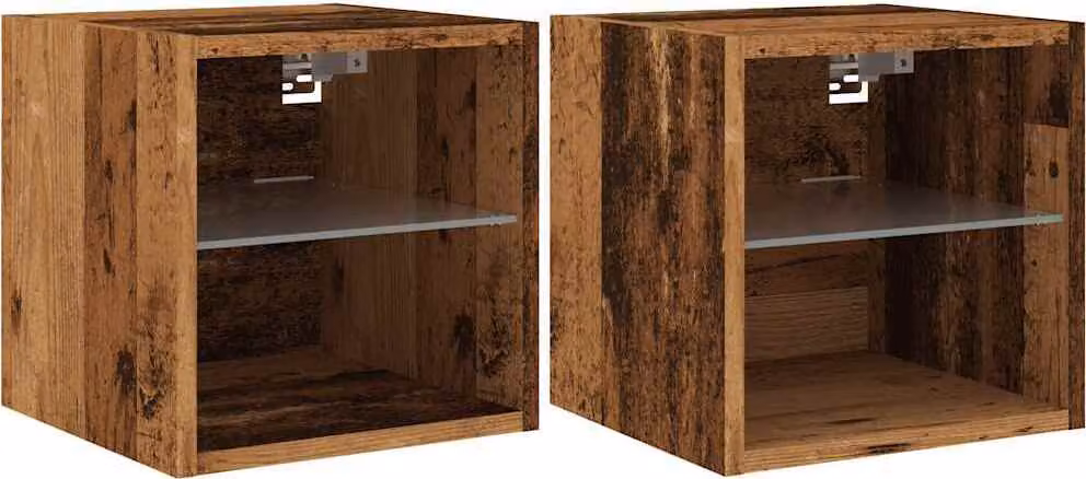 Mobili TV a Parete con Luci LED 2pz Legno Antico 30x28,5x30 cm
