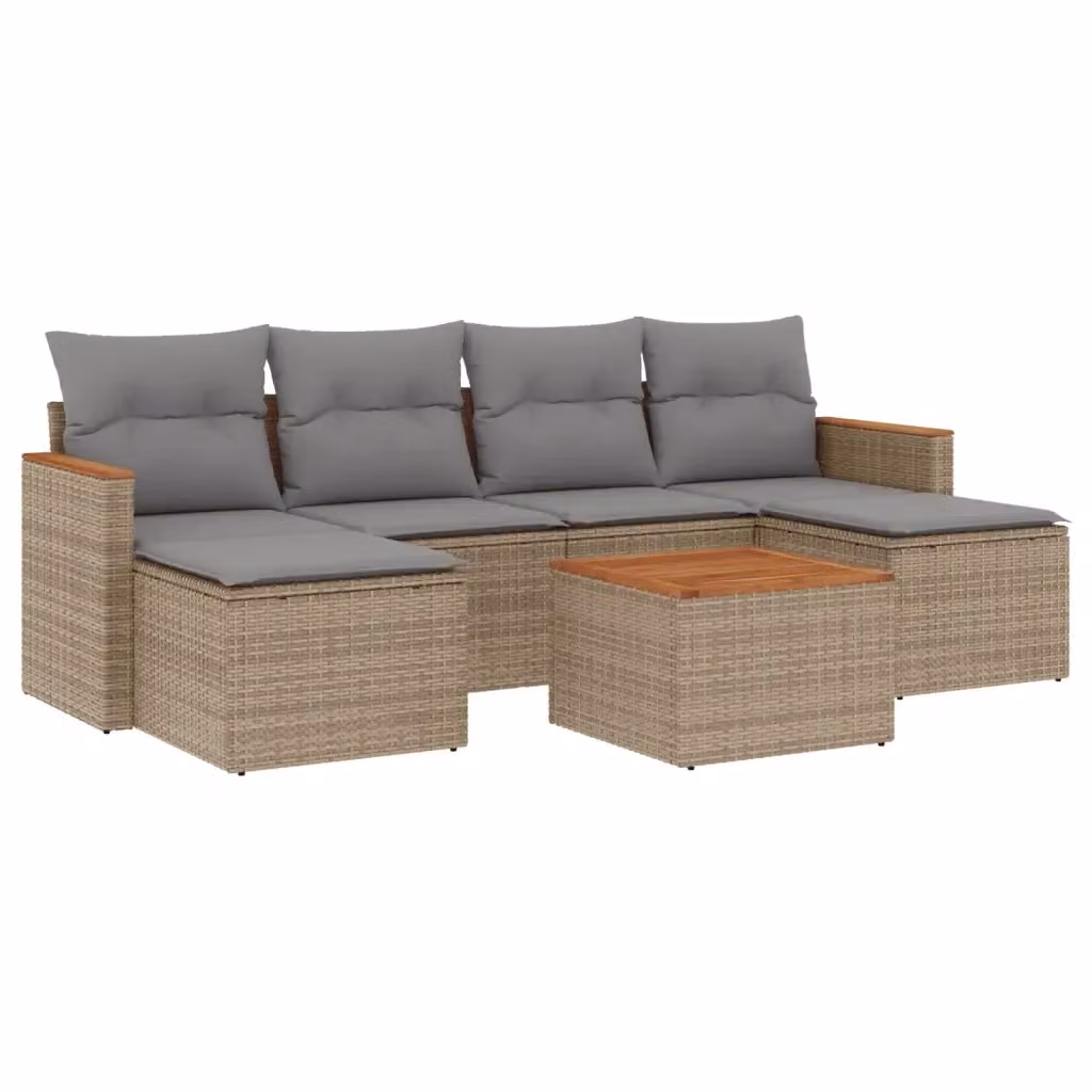 Set di divani da giardino vidaXL in polyrattan beige con cuscini e tavolino da esterno 7 pezzi – 2