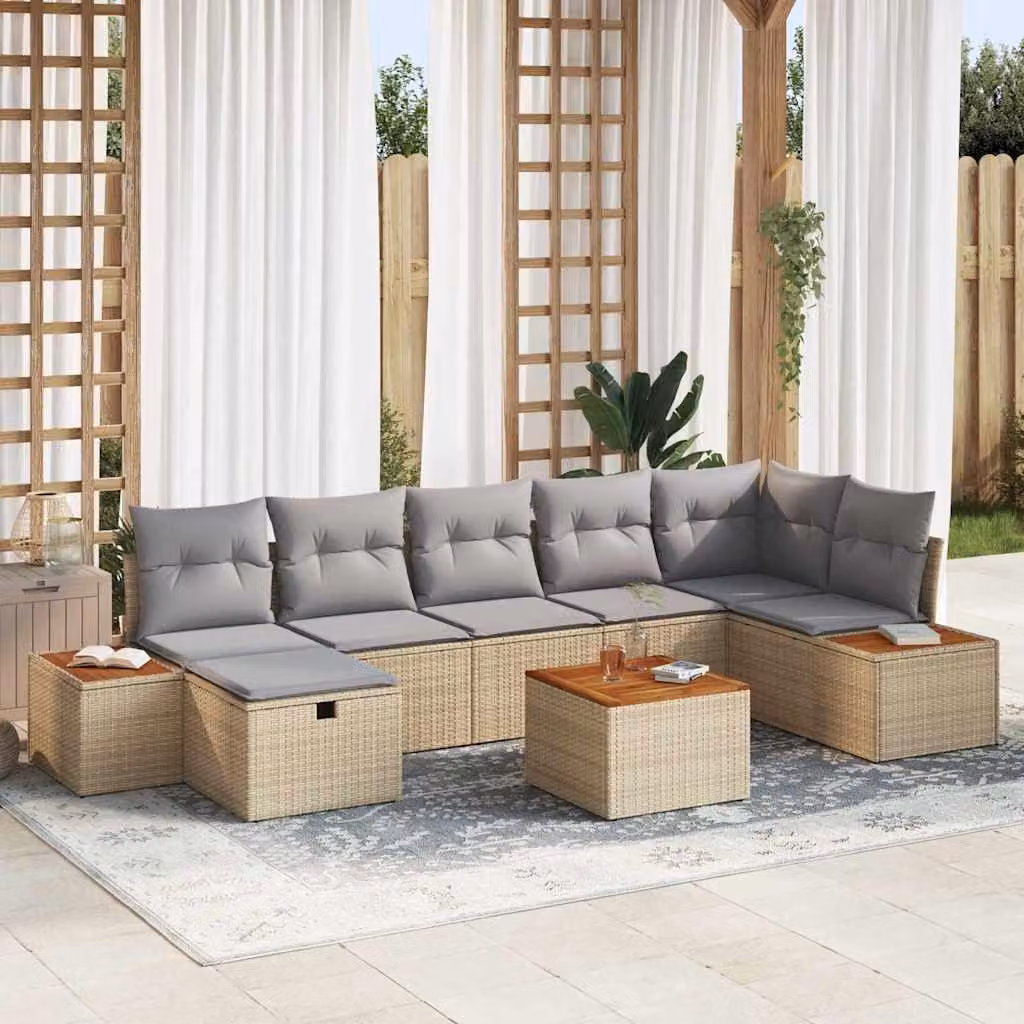 Maison Exclusive - Set da giardino composto da 8 pezzi. Divano in rattan sintetico beige