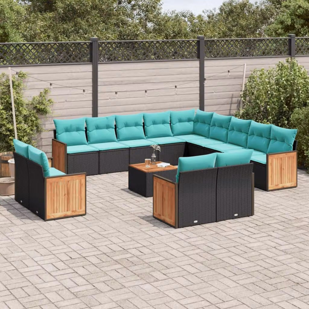 Maison Exclusive - Set di 14 pezzi per divano da giardino con cuscini, polyrattan nero