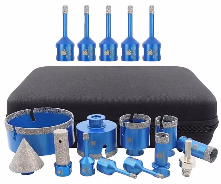 Set di punte da trapano diamantate, versatile, completo, 17 pezzi, attacco filettato M14