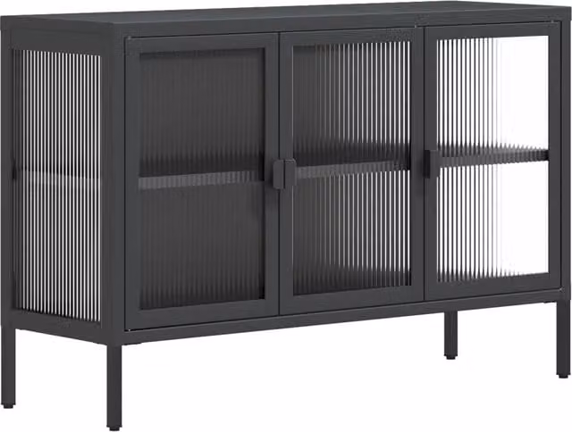 Credenza | Madia | Buffet da pranzo | Armadio da pranzo Nera 105x35x70 cm Vetro e Acciaio