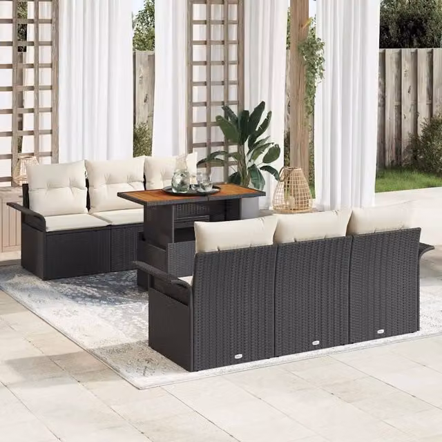 Set Divano da Giardino 7 pz Nero Poly Rattan 3358014