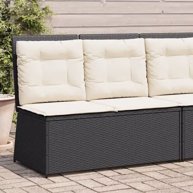 Panca Reclinabile da Giardino con Cuscini-Sgabello-Sedia da esterno Nera in Polyrattan 990542