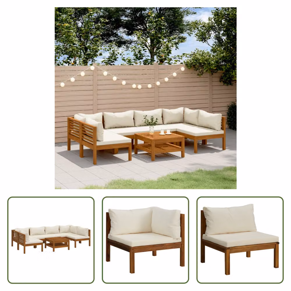 The Living Store Set da salotto da giardino 7 pezzi con cuscini crema Legno massiccio di acacia