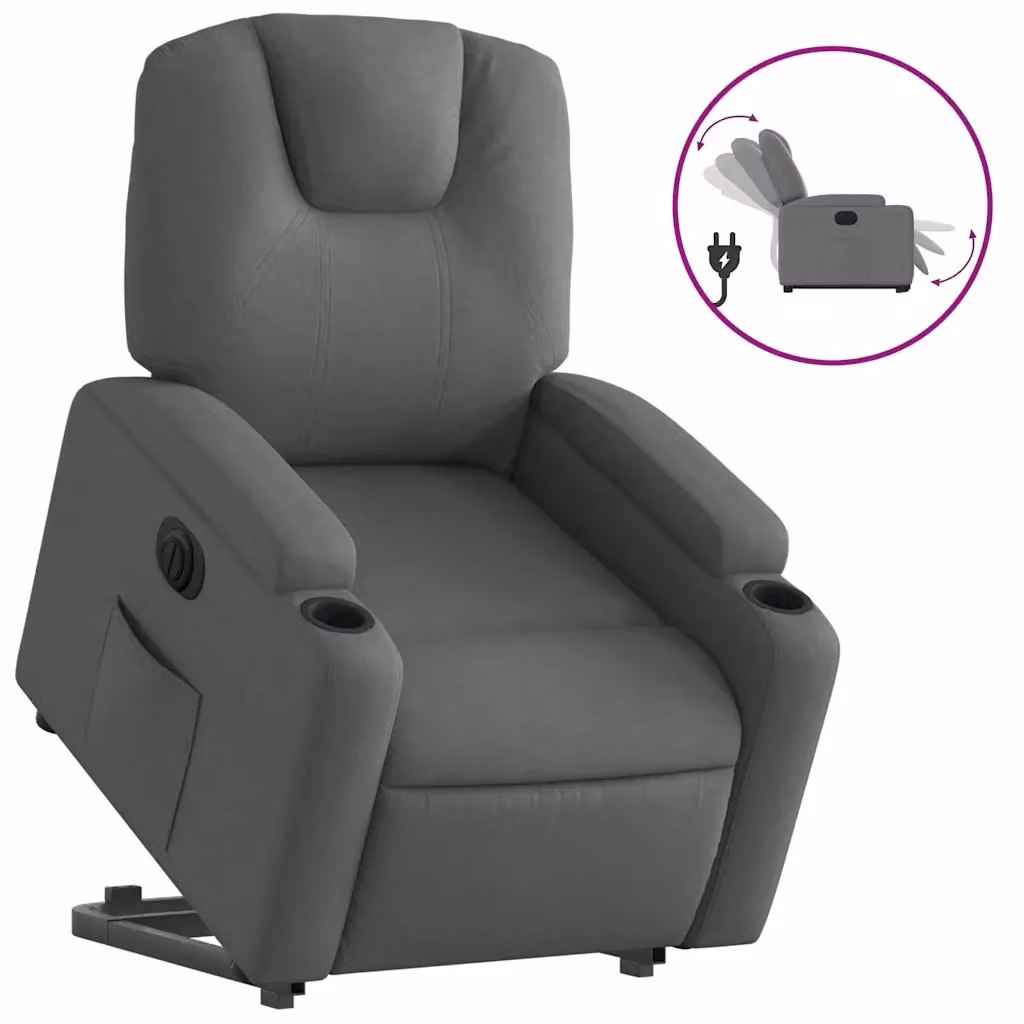 Poltrona Alzapersona Reclinabile Elettrica vidaXL Grigio con Braccioli e Rivestimento in Tessuto – 2