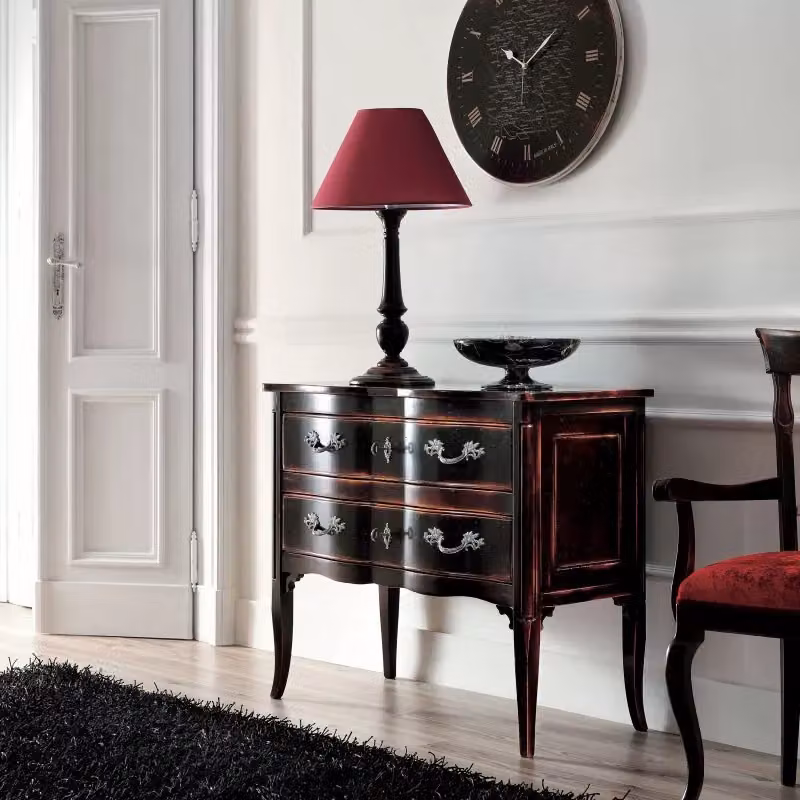 Cassettiera con 2 cassetti in legno stile shabby chic nero Mobili 2G L: 92 cm, P: 44 cm, H: 79 cm – 4