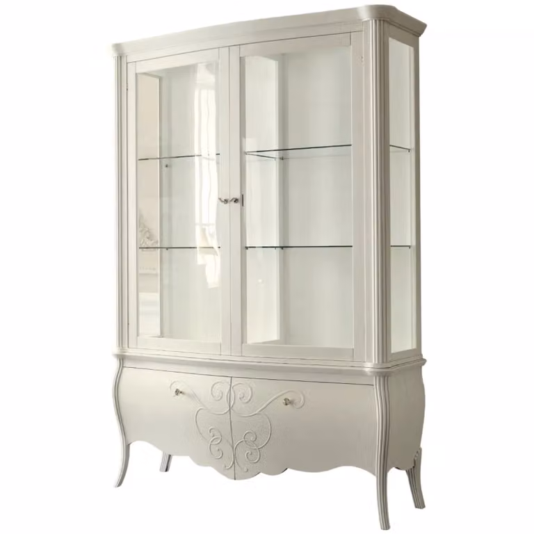 Vetrina in legno stile shabby chic bianca con ante in vetro Mobili 2G L: 150 cm, P: 50 cm, H: 216 cm