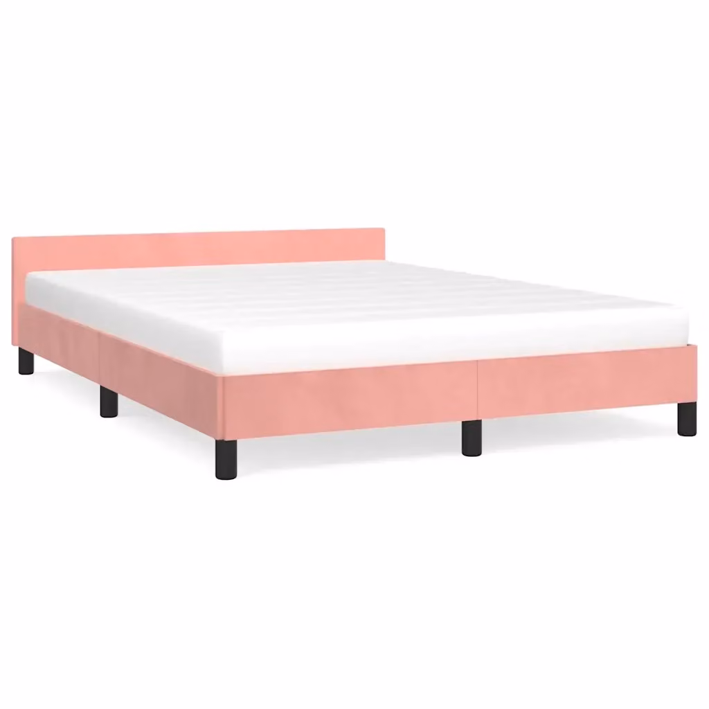 Letto con Testiera Design Mania in Velluto Rosa L/P: 140 x 190 cm – 2