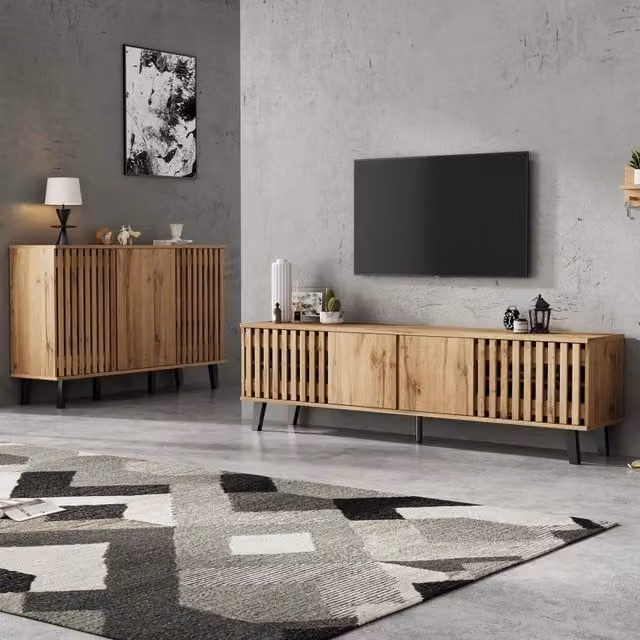 Set di mobili 180x40x55 cm e 150x40x95 cm con vani contenitore in pannello truciolare naturale