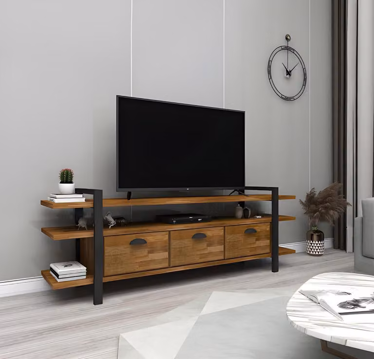 Dunkelbrauner TV-Ständer Robustes Lowboard Wohnzimmer Holz Edle Möbel