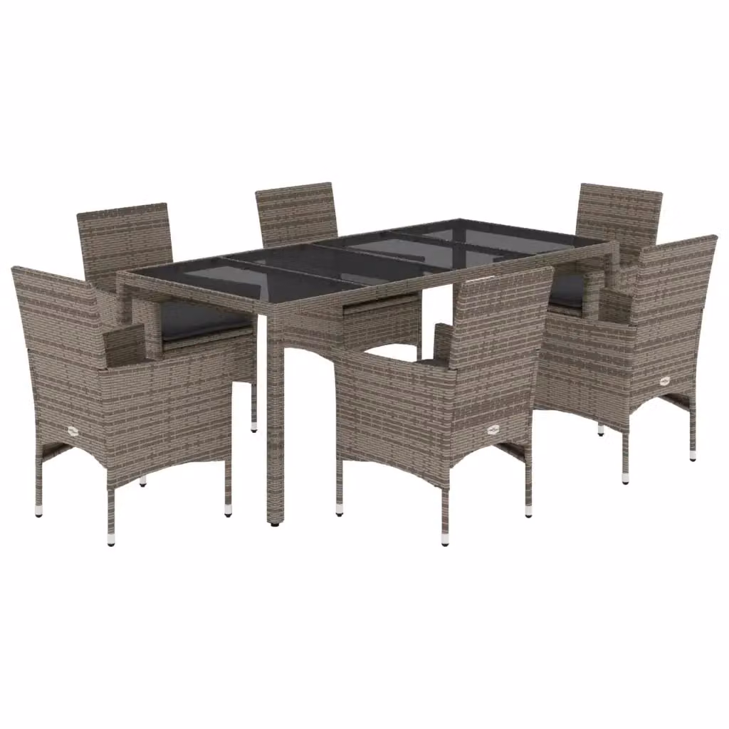 Set da pranzo da giardino vidaXL in polyrattan e vetro grigio con 7 pezzi – 2
