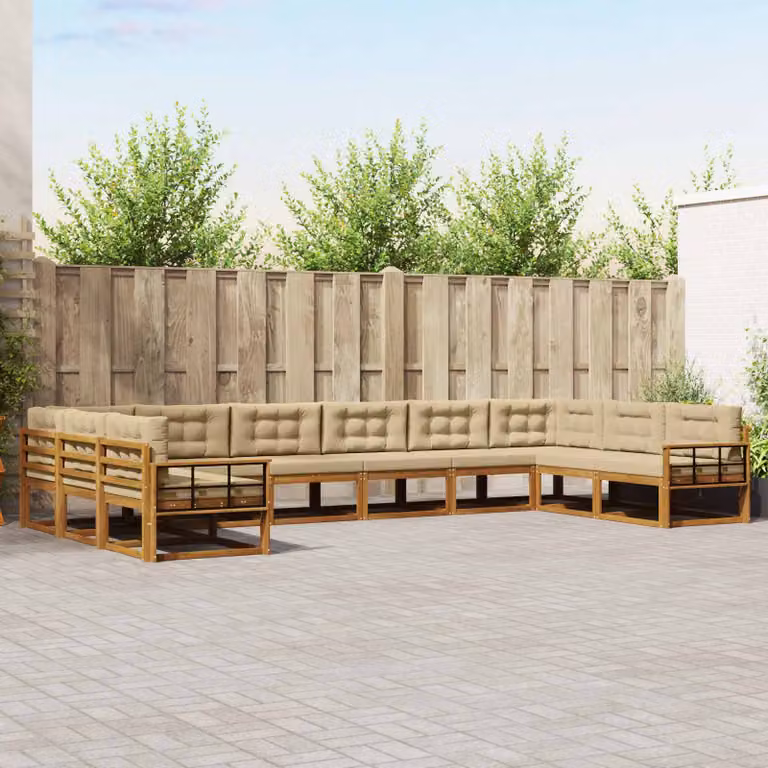 Set di divani da esterno a forma di U vidaXL in legno di acacia con cuscini Beige