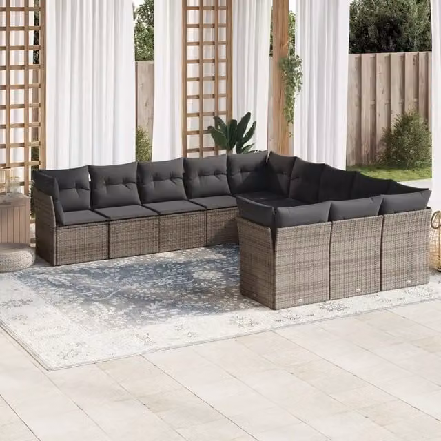 Set di Divani da Giardino a L VIDAXL in Polyrattan Grigio con Cuscini, 11 Pezzi