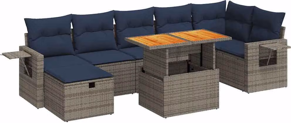 Set Divani Giardino 8 pz con Cuscini Marrone Polyrattan Acacia