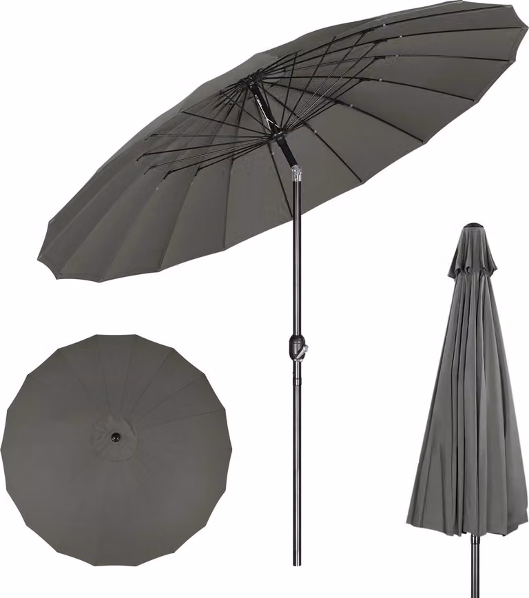 Ombrellone da giardino - Ombrellone da balcone - 273x261 cm - Manovella e inclinabile - Palo in alluminio da 38 mm - Steli in fibra di vetro da 18x7 mm - 180 g/m² poliestere impermeabile - Argento