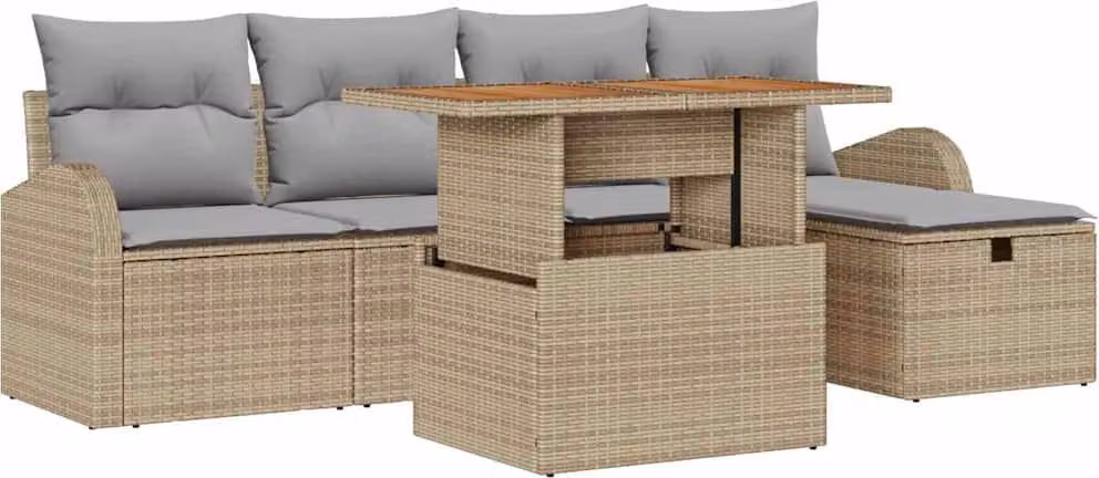Set Divano da Giardino con cuscino 6 pcs Beige polyrattan