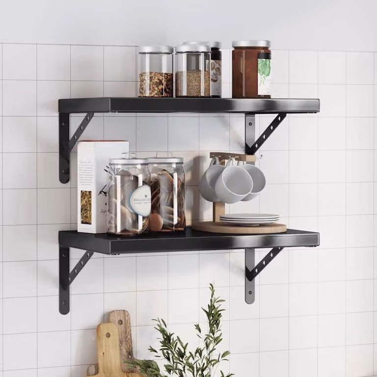 vidaXL Set di 2 Mensole da Muro Moderne in Metallo Nero Opaco L: 50 cm, P: 30 cm