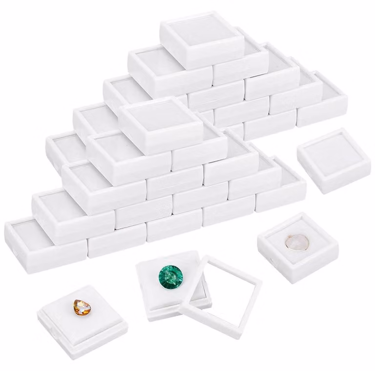 Contenitore per gioielli da 48 pezzi - Scatola in plastica trasparente con coperchio trasparente - Modello: OBOX-BC0001-53-EU