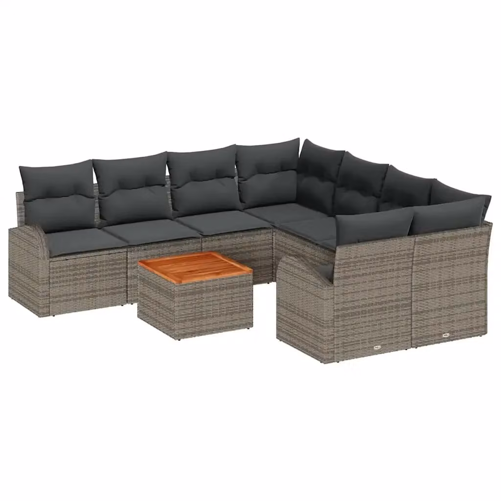 Set Divano da Giardino Moderno vidaXL in Polyrattan Grigio con Cuscini e Tavolino da Caffè 9 pz – 2