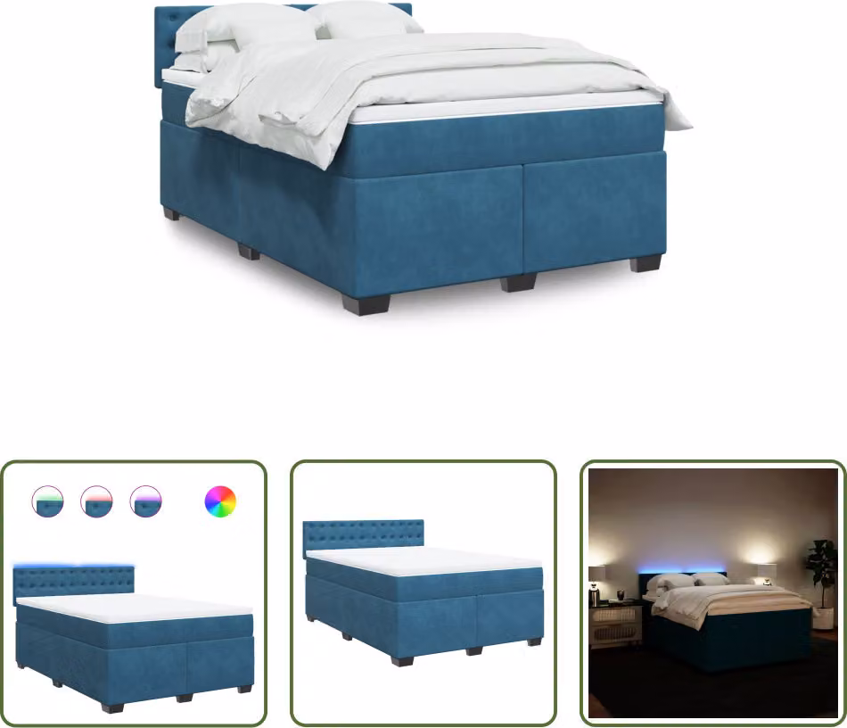 The Living Store Letto a molle con materasso Blu 140x190 cm in velluto