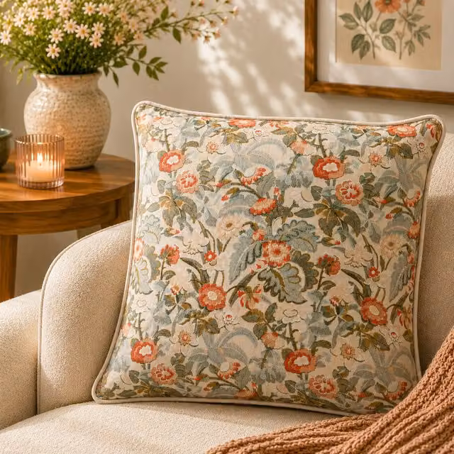 Cuscino quadrato KASANOVA con motivo floreale corallo e multicolore, L/P: 45 x 45 cm