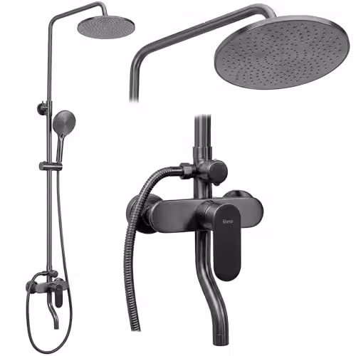 Rea - Set Doccia Drop - Ottone, Abs - Titanio - 15 x 15 x 145 cm