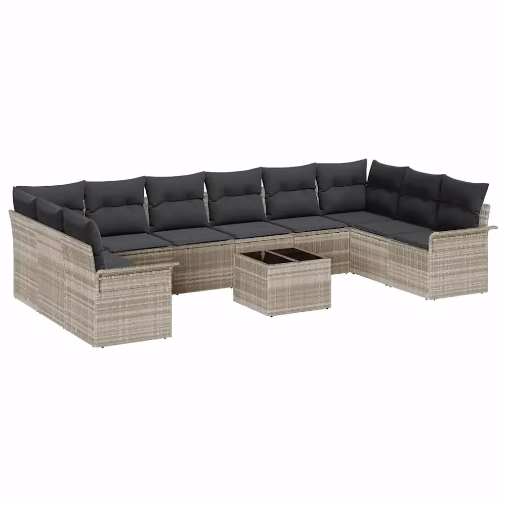Set Divano da Giardino vidaXL 11 pz a Forma a L Grigio con Cuscini e Tavolino da Caffè in Polyrattan e Acciaio – 2