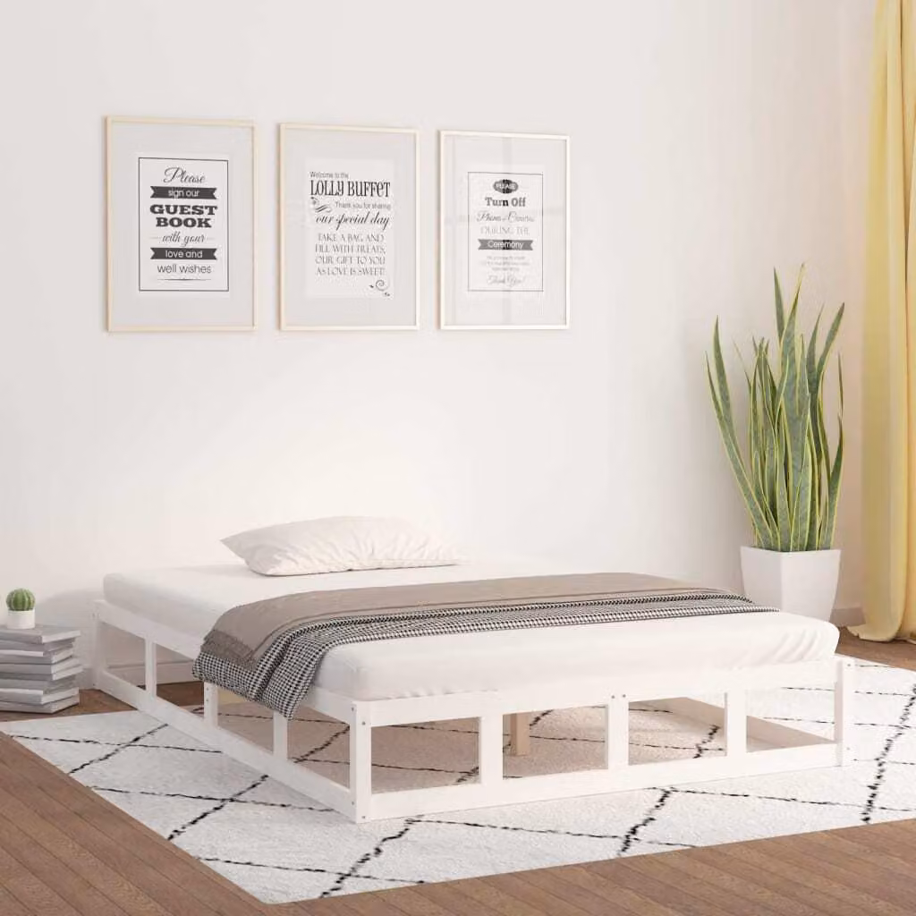 The Living Store Letto in legno massiccio bianco 140x200 cm