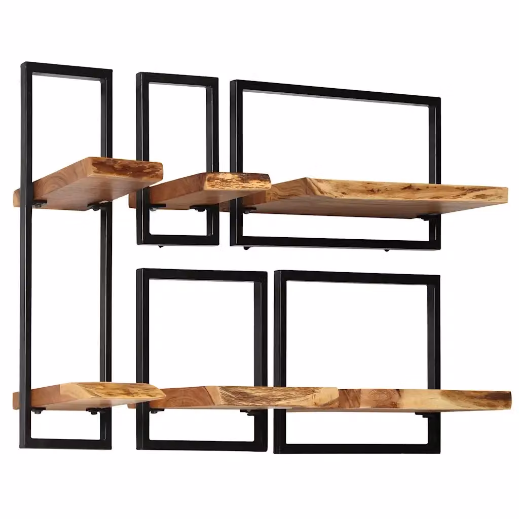 Set di 5 mensole da parete vidaXL in legno di acacia e acciaio in stile industriale, colore marrone – 2