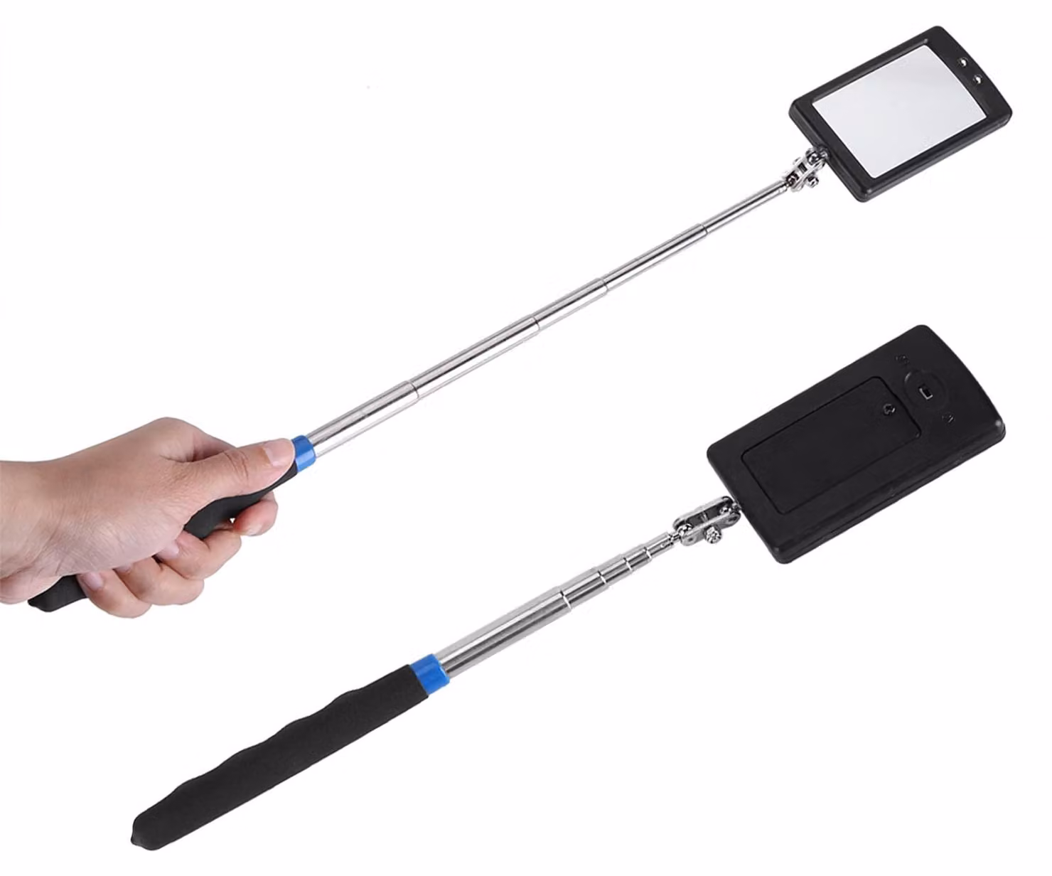 Specchio per ispezione con luce a LED, rotazione a 360°, telescopico