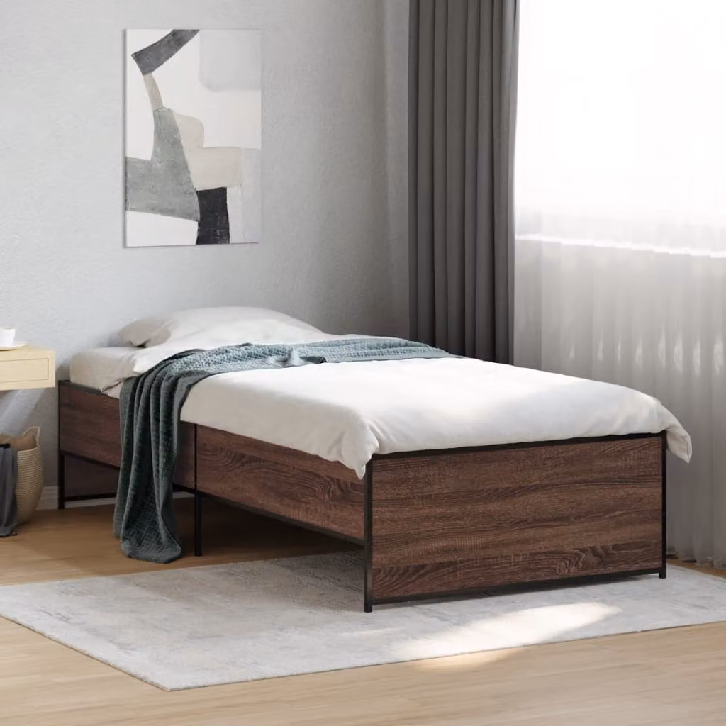 vidaXL Giroletto in Rovere Marrone con Listelli in Legno e Metallo L/P/H: 200 x 90 x 40,5 cm