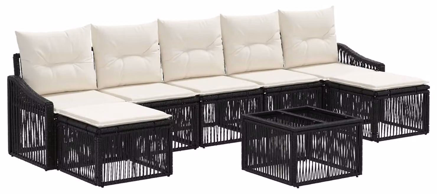 Set Divano da Giardino 8 pcs Nero polyrattan