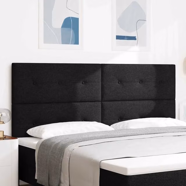 Testiera per letto regolabile in altezza vidaXL in tessuto nero con struttura in legno di pino, L: 200 cm – 1