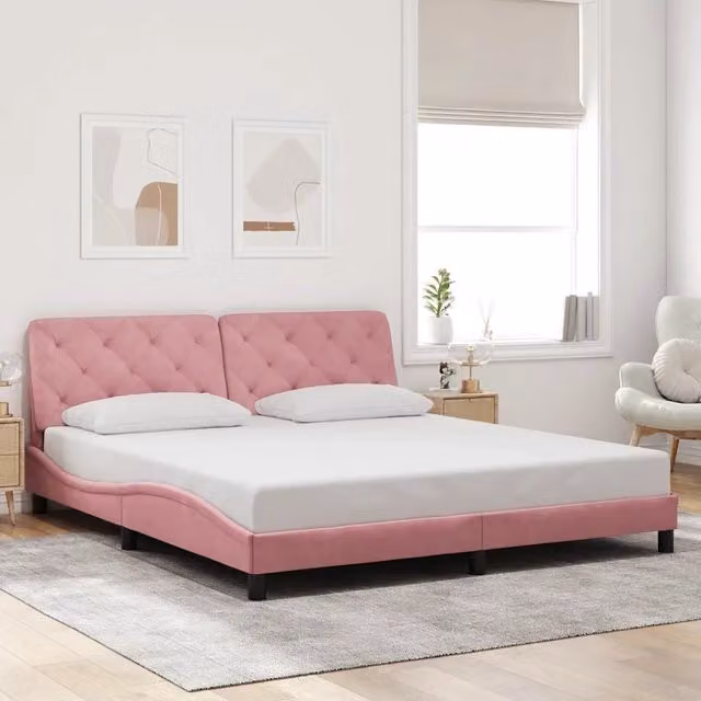 Giroletto senza Materasso-Struttura Letto Rosa 180x200 cm in Velluto