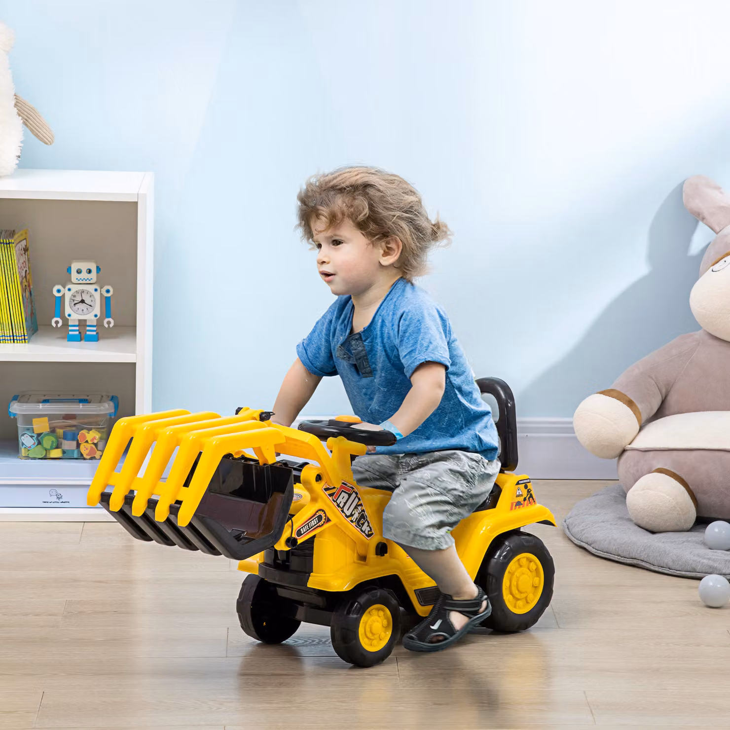 Escavatore giocattolo HOMCOM per bambini con pinza e suoni, giallo e nero, L 83 x P 27 x H 39 cm – 2