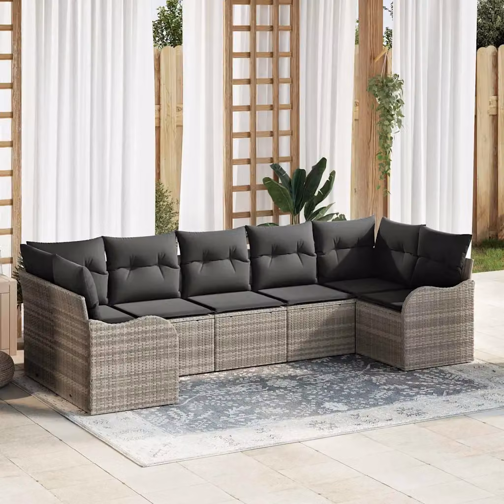 Set Divano da Giardino 7 pz vidaXL in Rattan Grigio con Cuscini e Struttura in Acciaio – 1