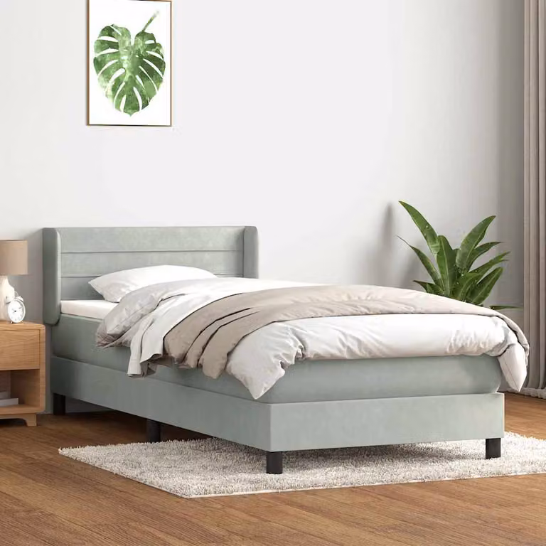 vidaXL Letto Ibrido con Giroletto a Molle e Materasso in Velluto Grigio Chiaro L: 90 cm, P: 223 cm