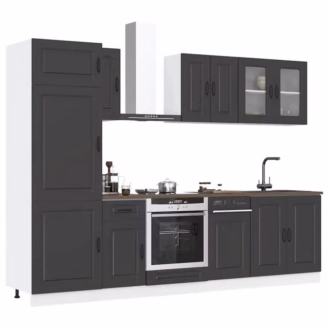 Set Mobili da Cucina vidaXL Nero con Ante in Vetro e Ripiani Interni