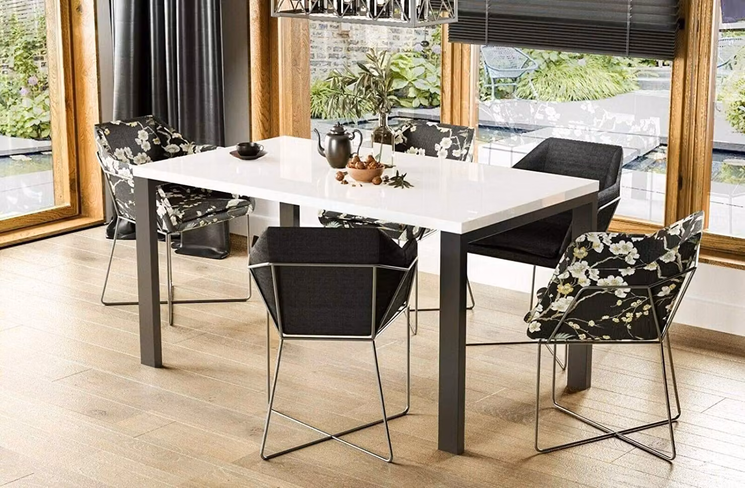 Tavolo da pranzo Endo-Moebel Garant 80cm - 170cm in metallo allungabile Tavolo da cucina con struttura in metallo allungabile (bianco lucido)
