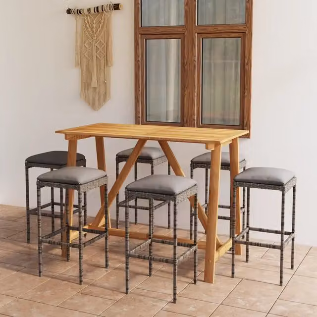 Set da Bar da Giardino 7 pz con Cuscini Grigio 3067967