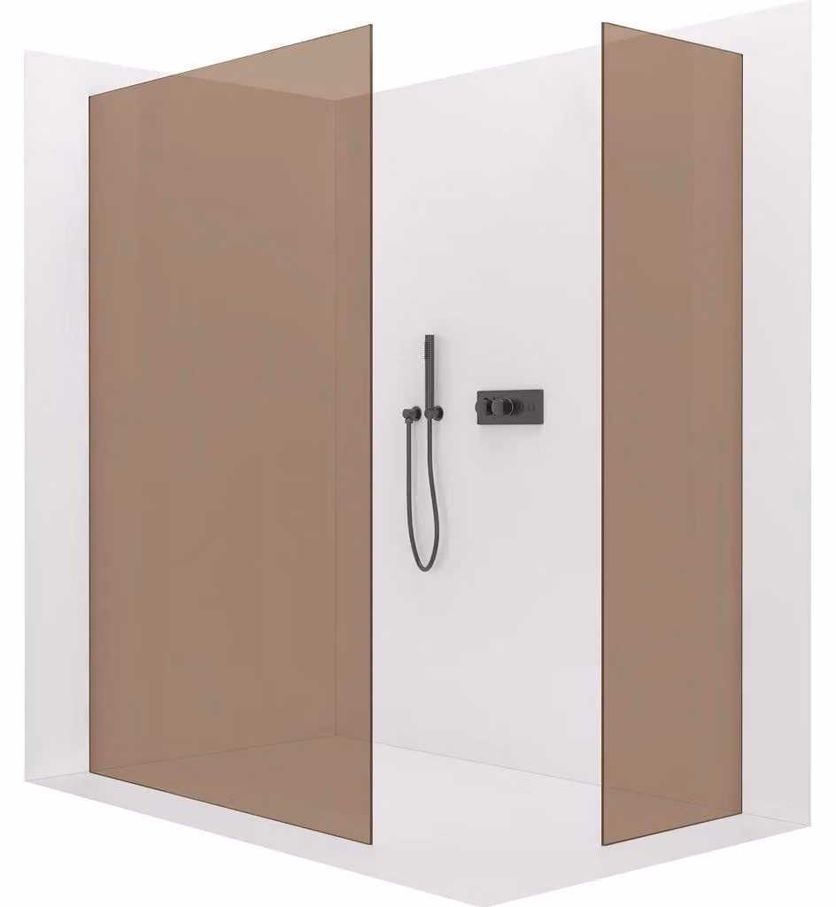 CERANO - Box doccia Walk-in Crystal T L/P - 8 mm - sistema senza montanti - nero opaco, vetro bronzo - 140x80x200 cm